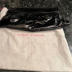 Lauren Merkin black patent clutch bag